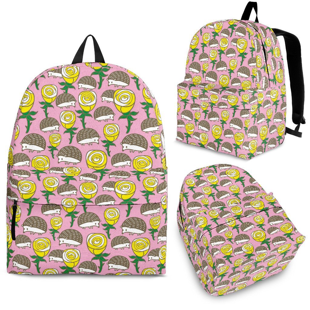 Pink Rose Hedgehogs Pattern Print Premium Backpack-grizzshop