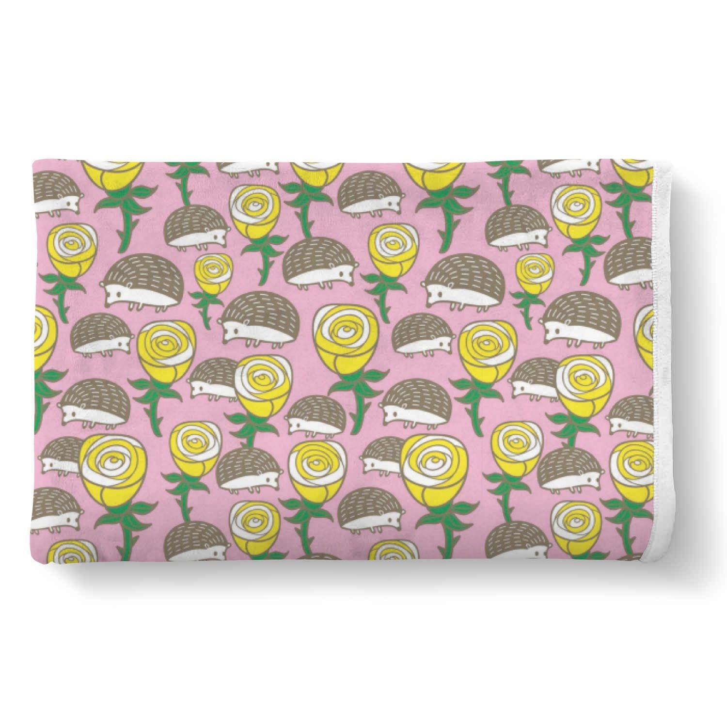 Pink Rose Hedgehogs Pattern Print Throw Blanket-grizzshop