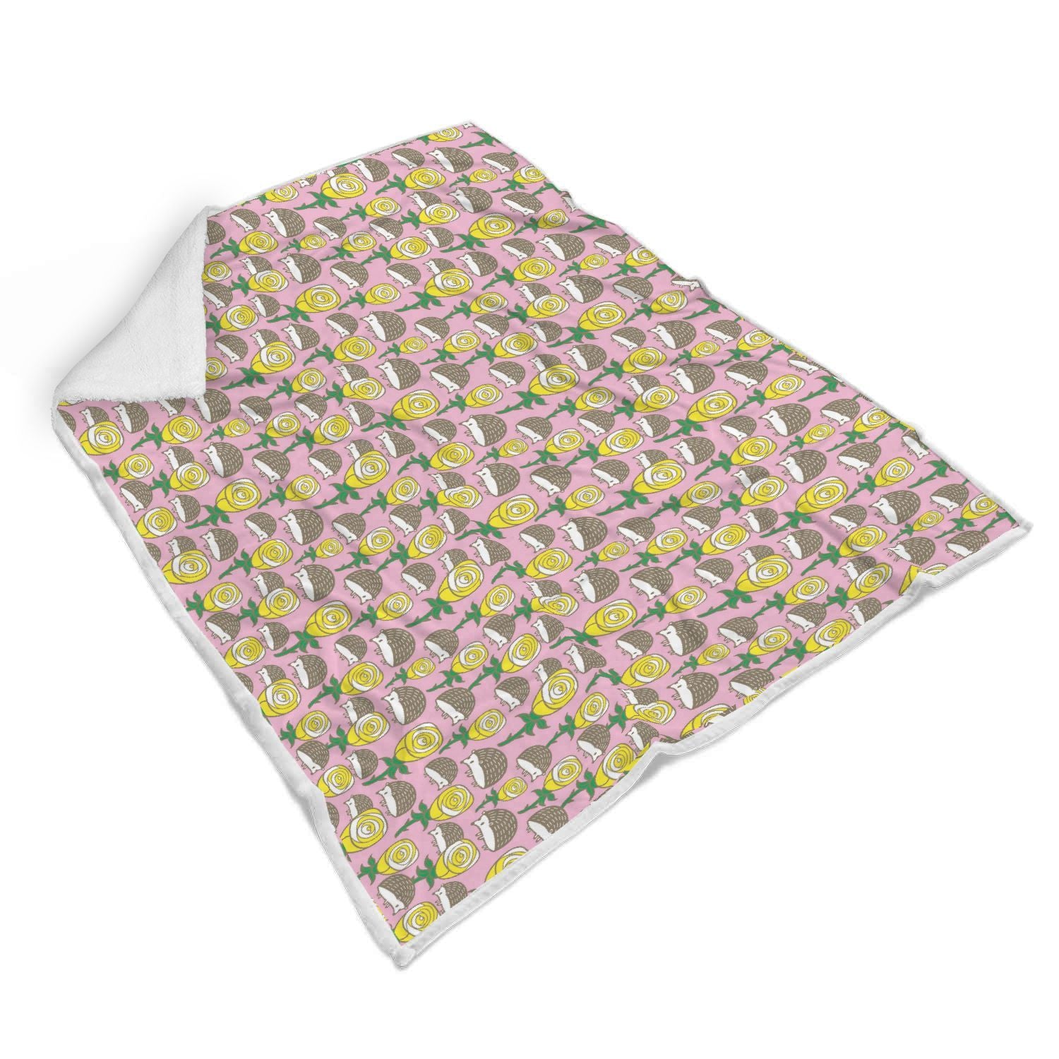 Pink Rose Hedgehogs Pattern Print Throw Blanket-grizzshop