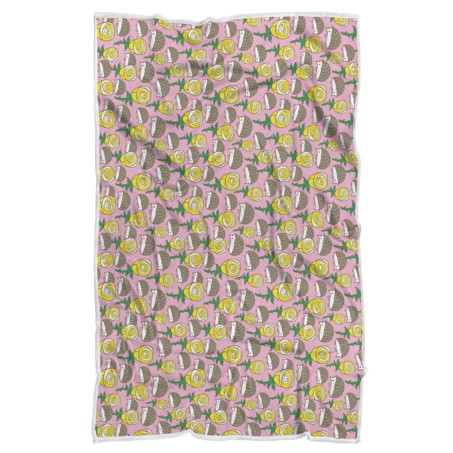 Pink Rose Hedgehogs Pattern Print Throw Blanket-grizzshop