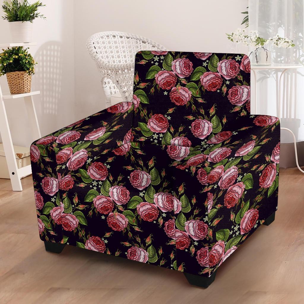 Pink Rose Print Armchair Cover-grizzshop