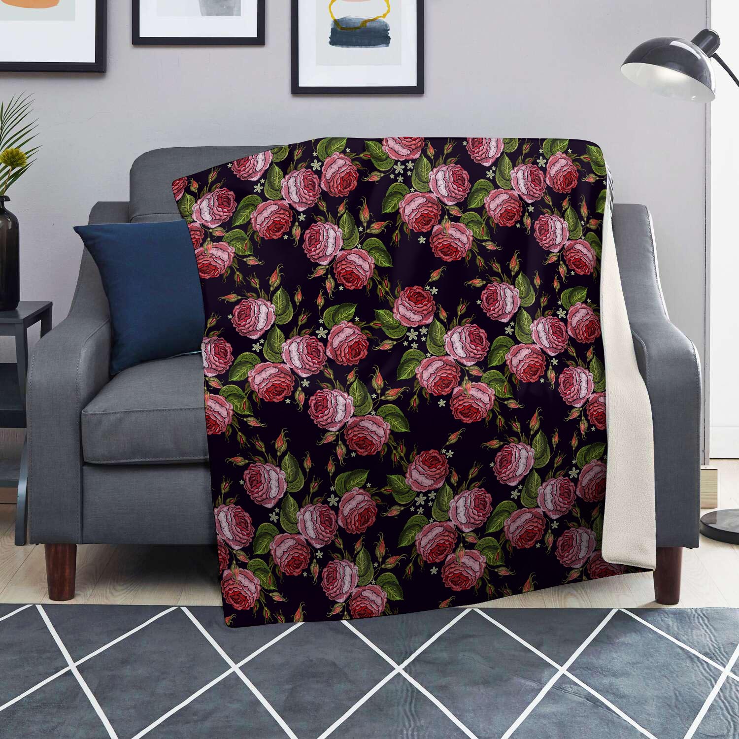 Pink Rose Print Blanket-grizzshop