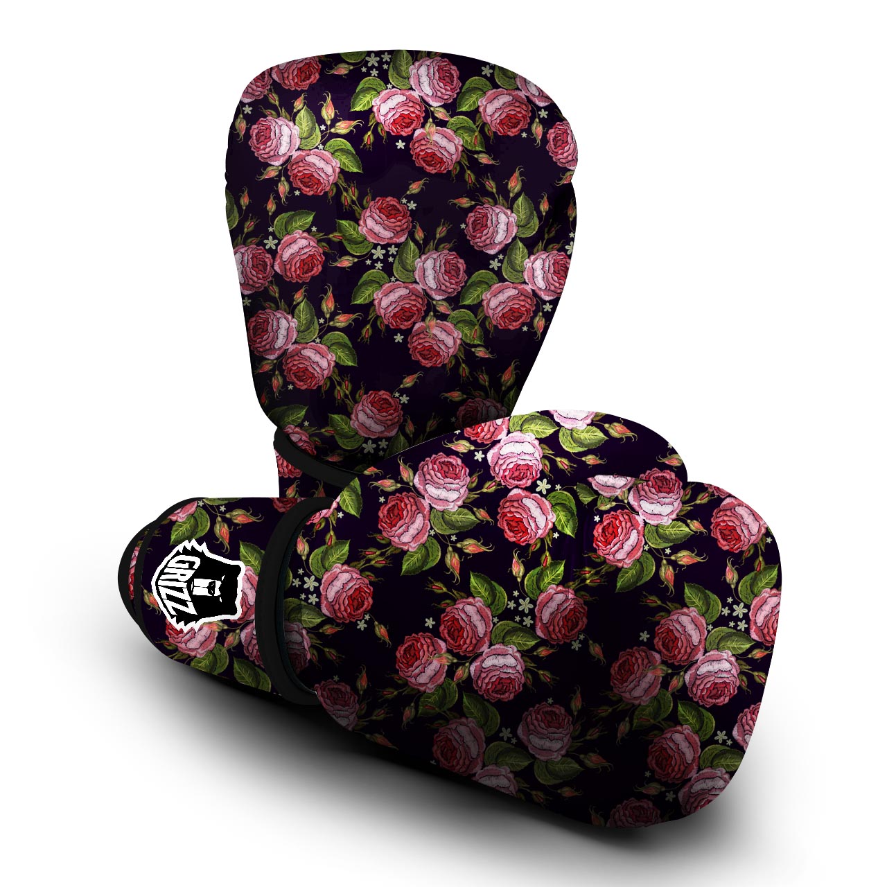 Pink Rose Print Boxing Gloves-grizzshop