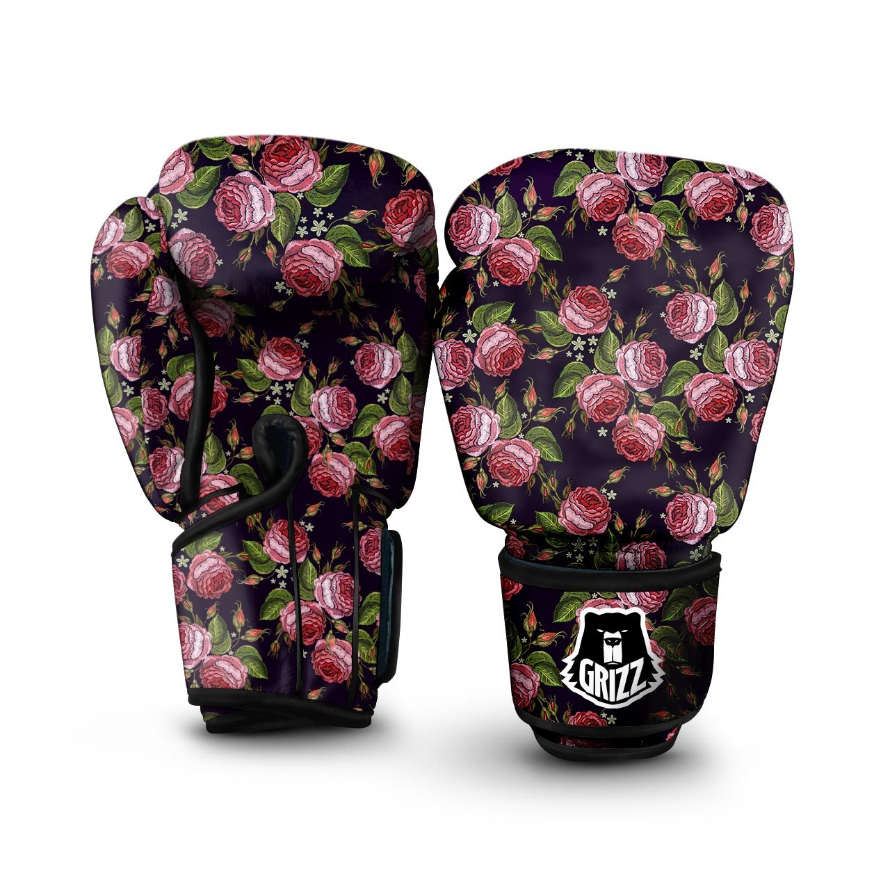 Pink Rose Print Boxing Gloves-grizzshop