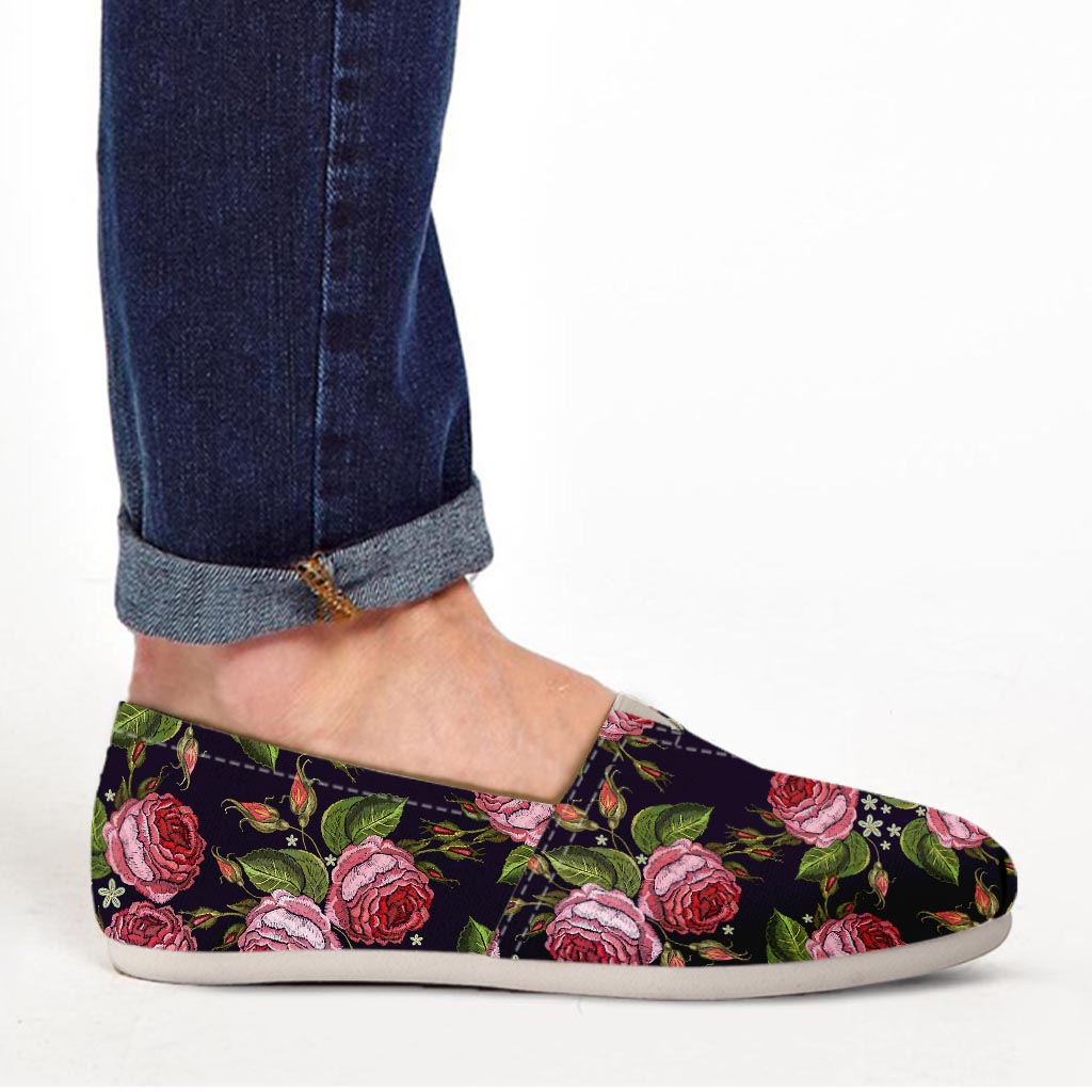 Pink Rose Print Canvas Shoes-grizzshop