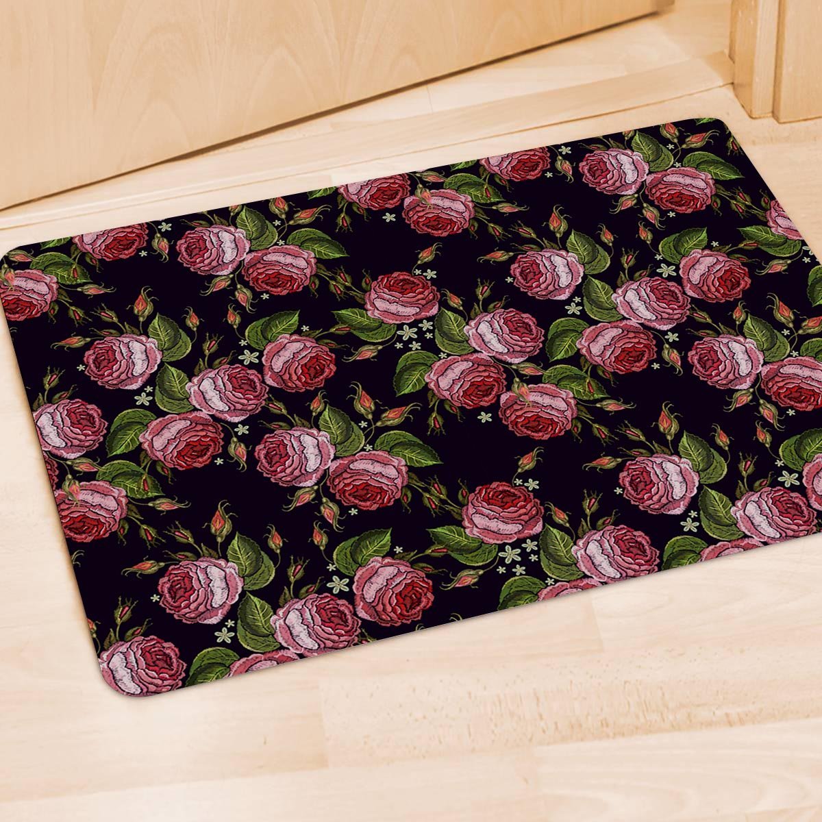 Pink Rose Print Door Mat-grizzshop