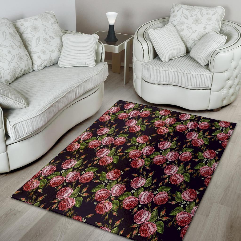 Pink Rose Print Floor Mat-grizzshop