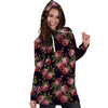 Pink Rose Print Hoodie Dress-grizzshop