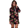 Pink Rose Print Hoodie Dress-grizzshop