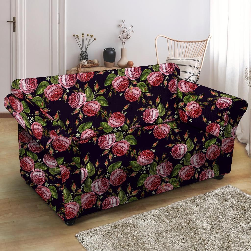 Pink Rose Print Loveseat Cover-grizzshop