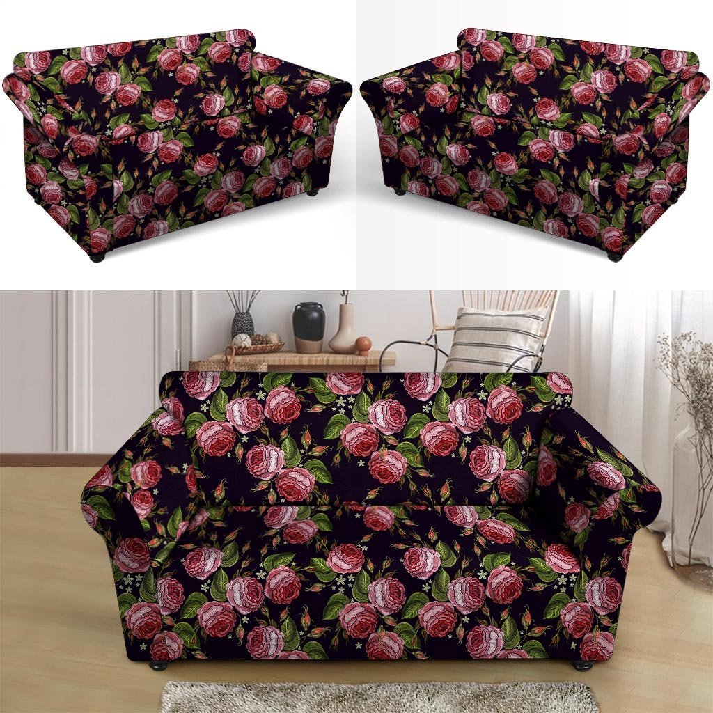 Pink Rose Print Loveseat Cover-grizzshop