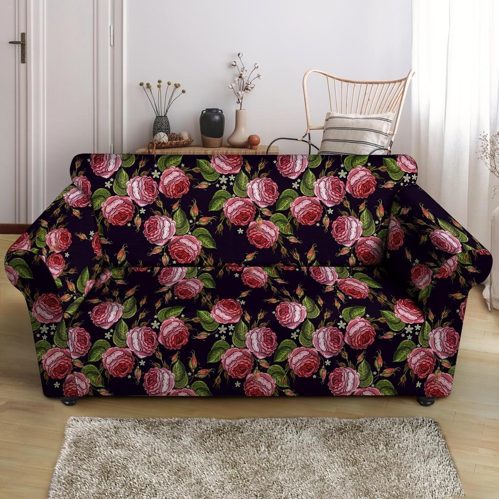 Pink Rose Print Loveseat Cover-grizzshop