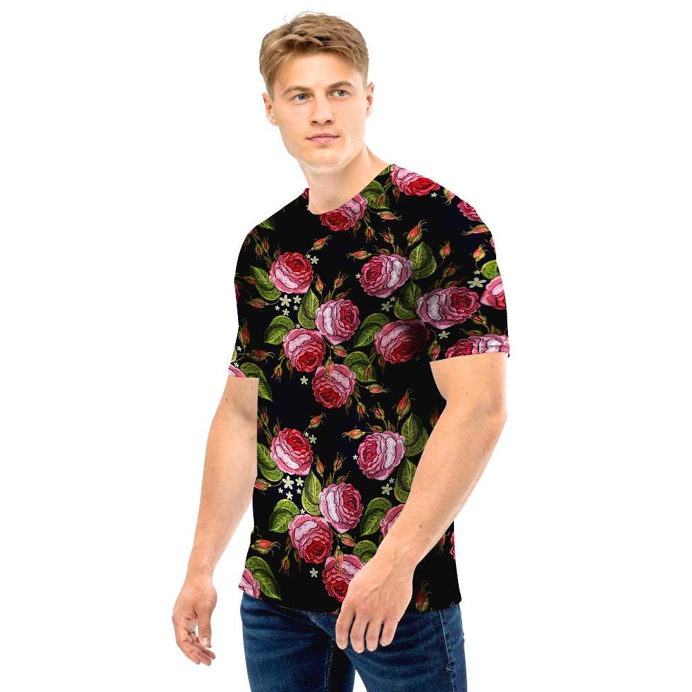 Pink Rose Print Men T Shirt-grizzshop