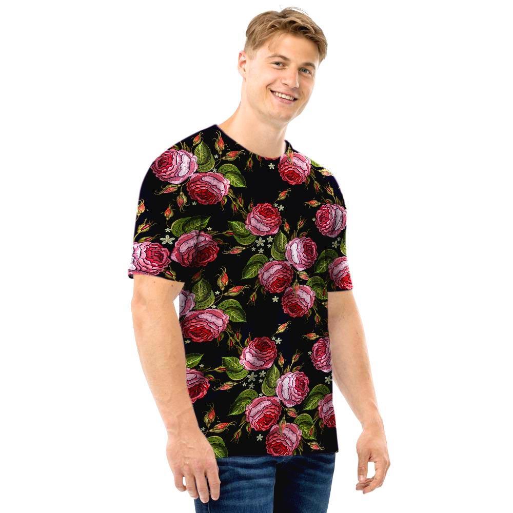 Pink Rose Print Men T Shirt-grizzshop