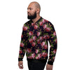 Pink Rose Print Men's Bomber Jacket-grizzshop