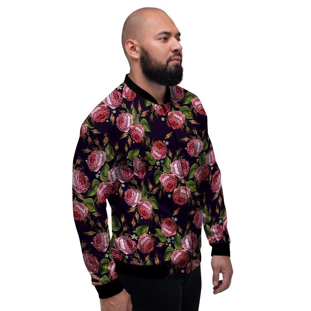 Pink Rose Print Men's Bomber Jacket-grizzshop