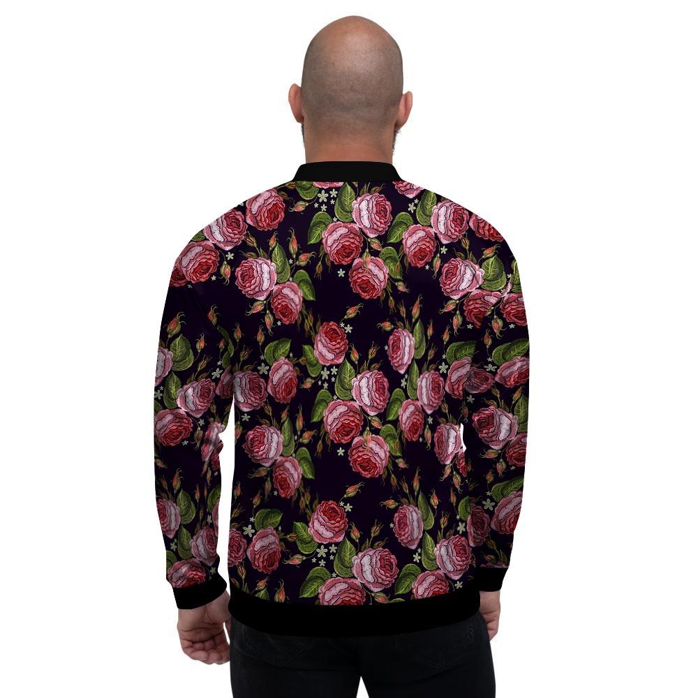 Pink Rose Print Men's Bomber Jacket-grizzshop