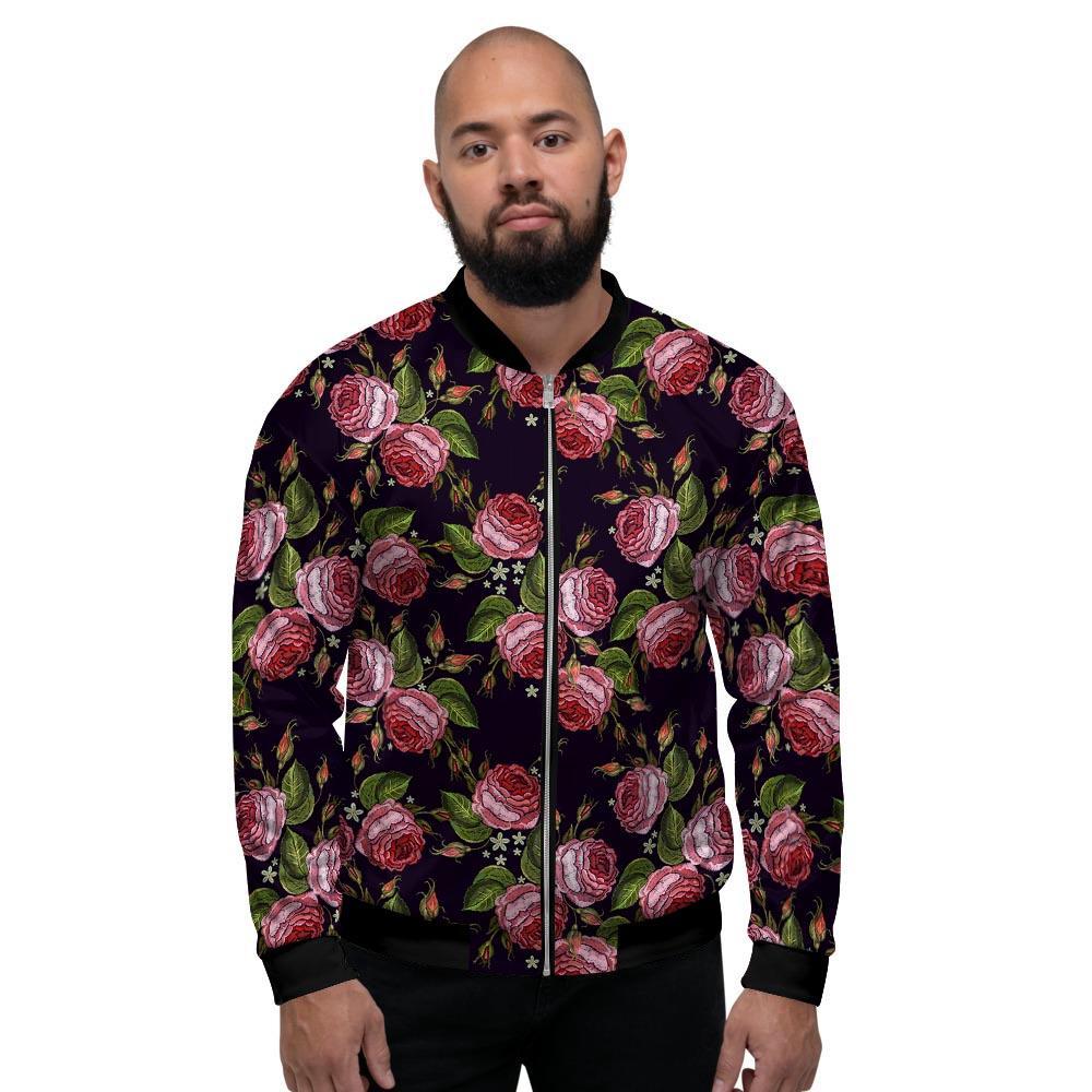 Pink Rose Print Men's Bomber Jacket-grizzshop