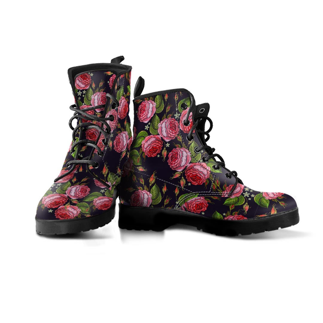 Pink Rose Print Men's Boots-grizzshop