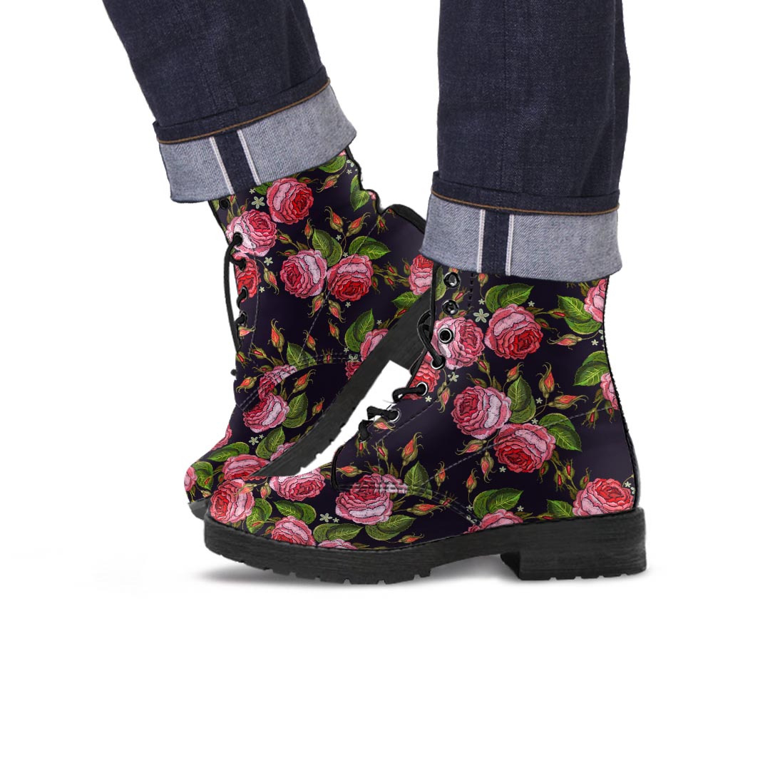 Pink Rose Print Men's Boots-grizzshop