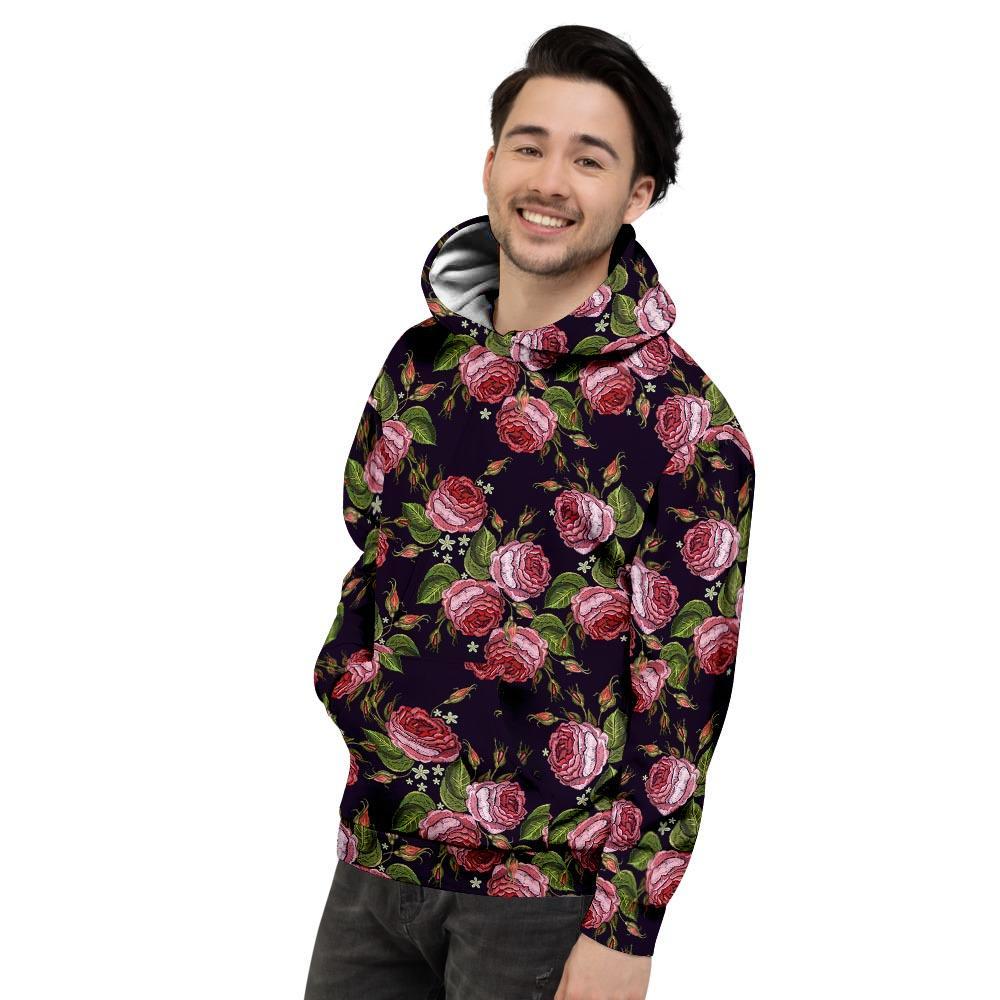 Pink Rose Print Men's Hoodie-grizzshop