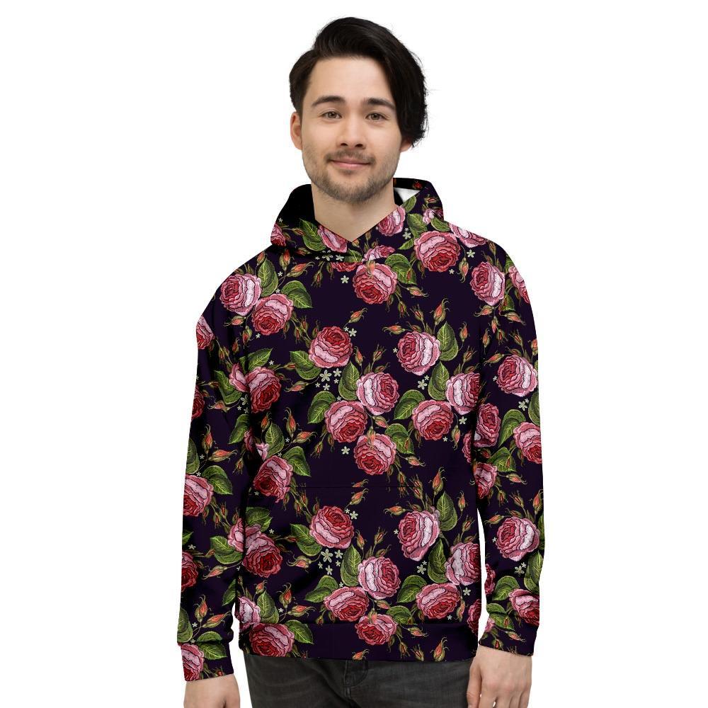 Pink Rose Print Men's Hoodie-grizzshop