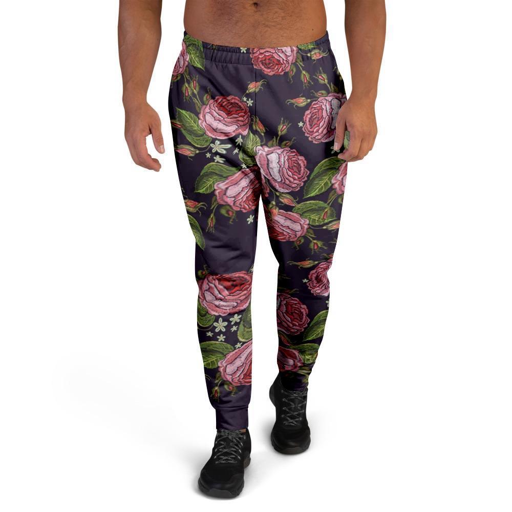 Pink Rose Print Men's Joggers-grizzshop