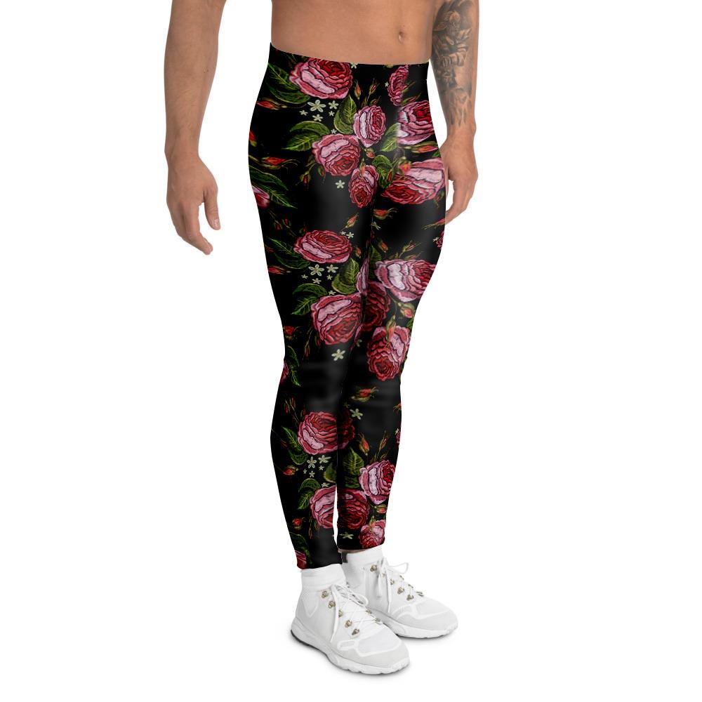 Pink Rose Print Men's Leggings-grizzshop