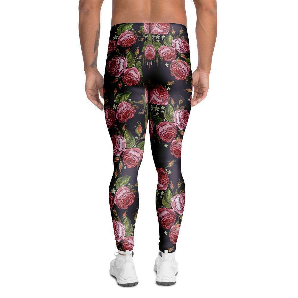 Pink Rose Print Men's Leggings-grizzshop