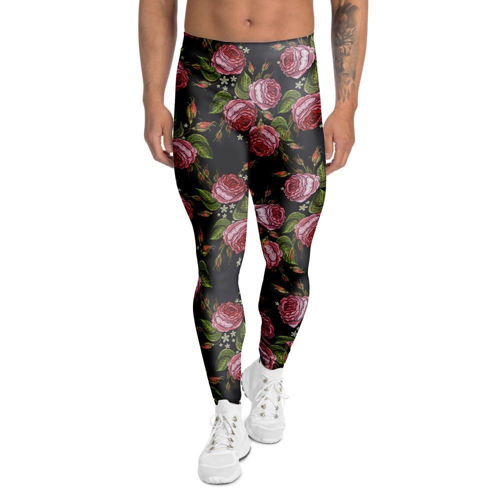 Pink Rose Print Men's Leggings-grizzshop