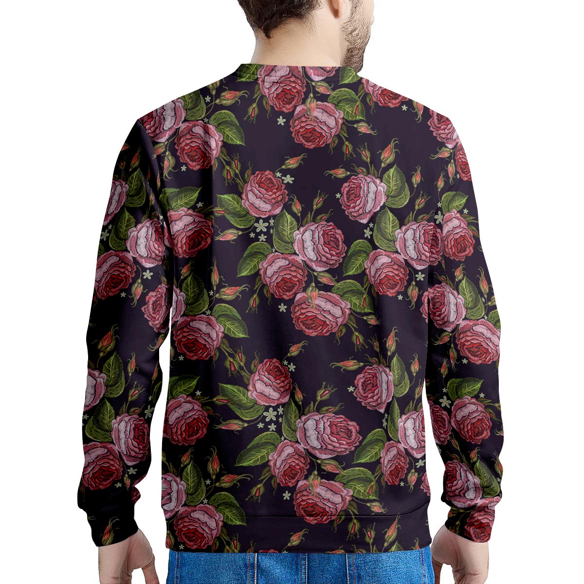 Pink Rose Print Men's Sweatshirt-grizzshop