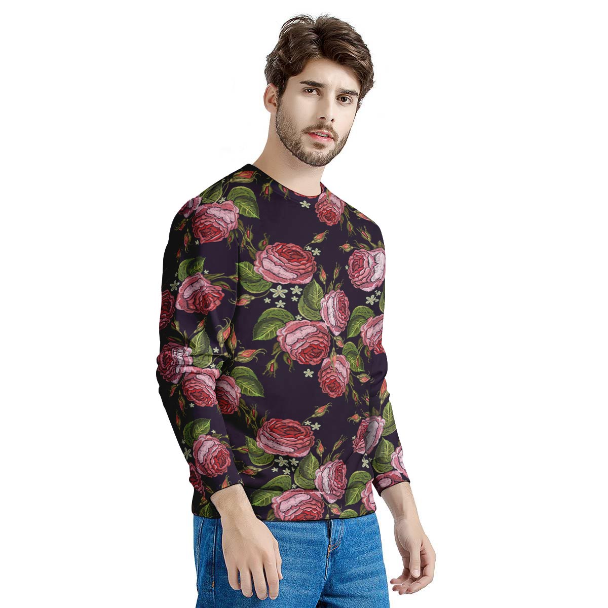 Pink Rose Print Men's Sweatshirt-grizzshop