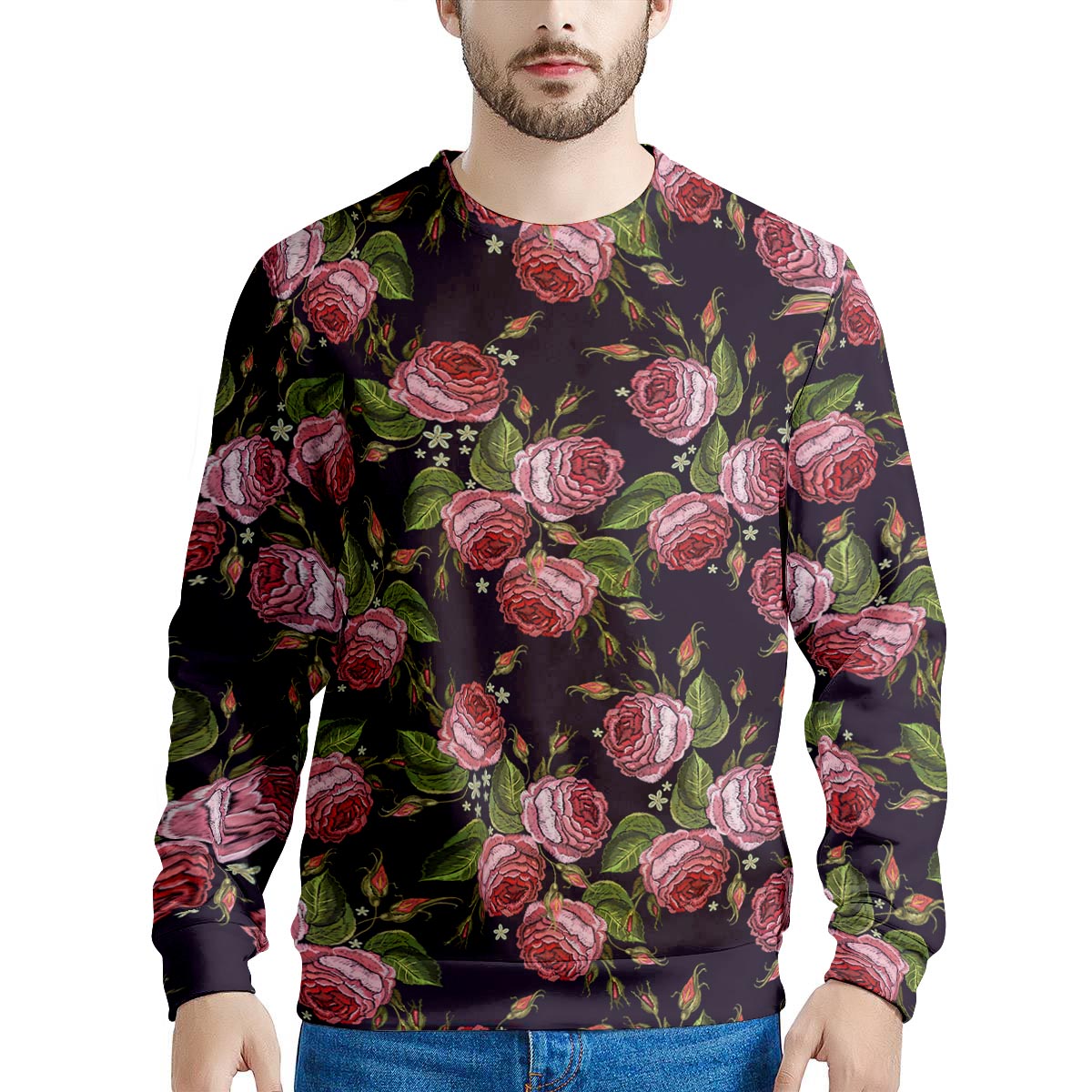 Pink Rose Print Men's Sweatshirt-grizzshop