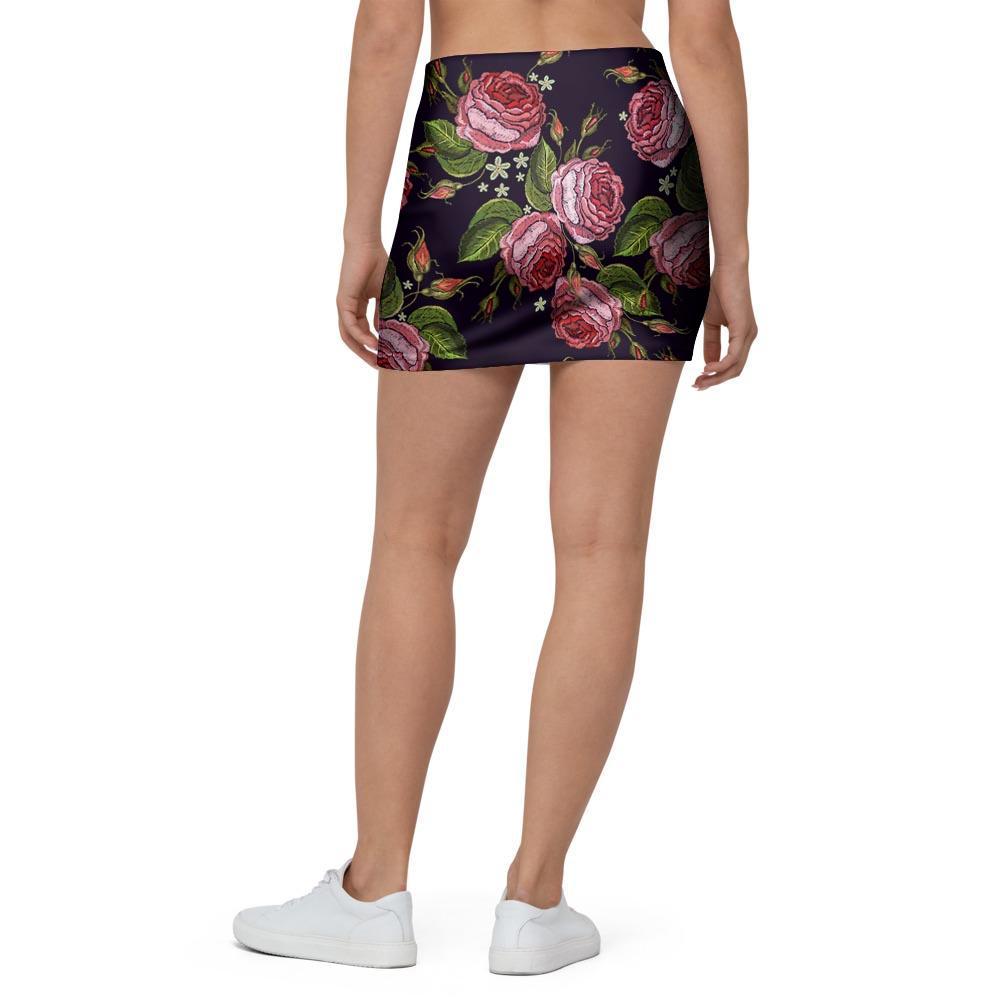 Pink Rose Print Mini Skirt-grizzshop