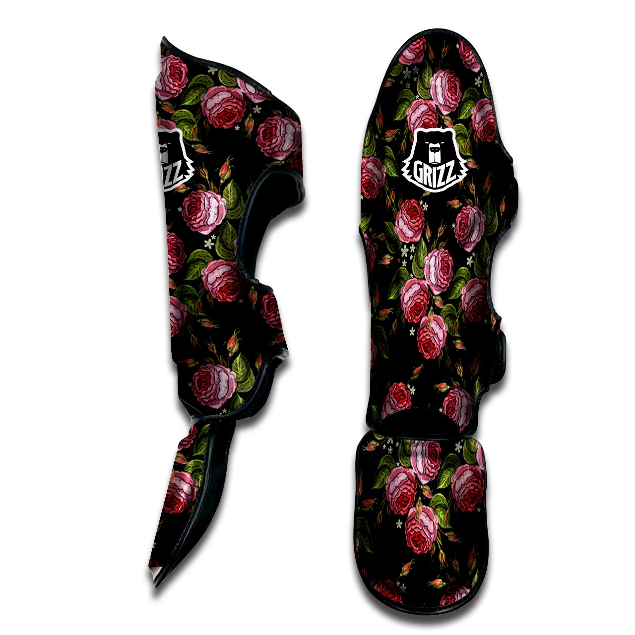 Pink Rose Print Muay Thai Shin Guard-grizzshop