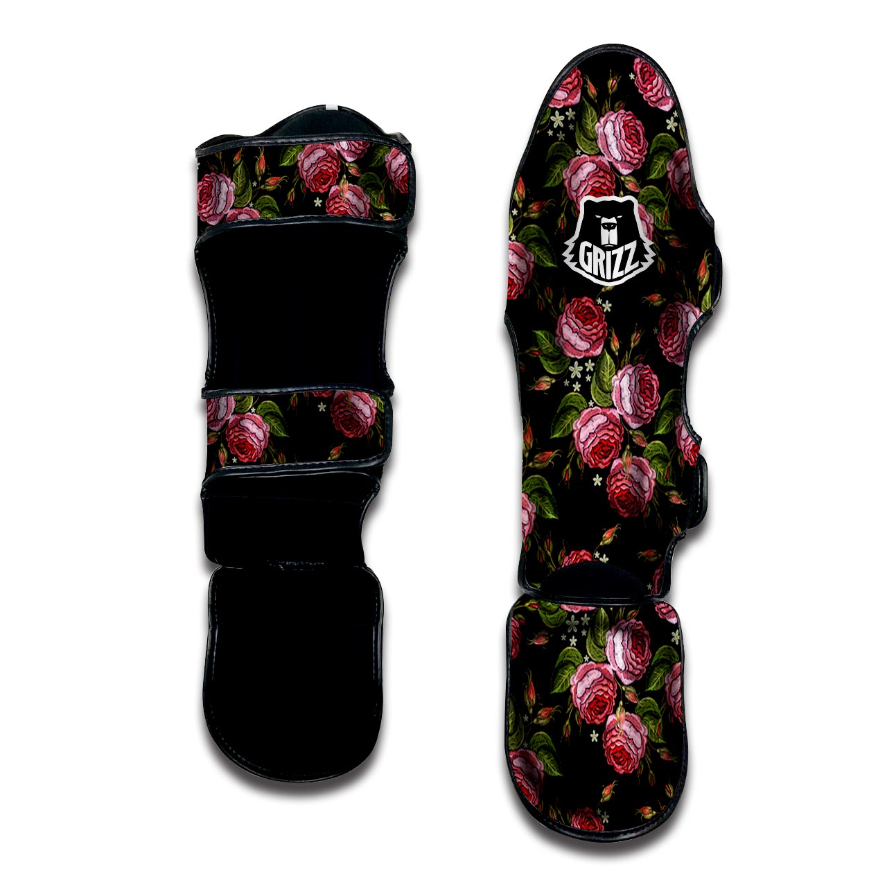 Pink Rose Print Muay Thai Shin Guard-grizzshop