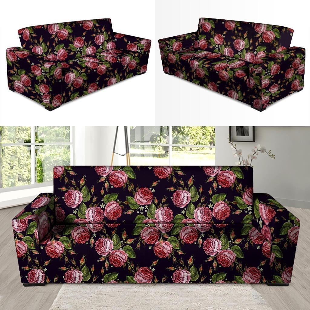 Pink Rose Print Sofa Cover-grizzshop