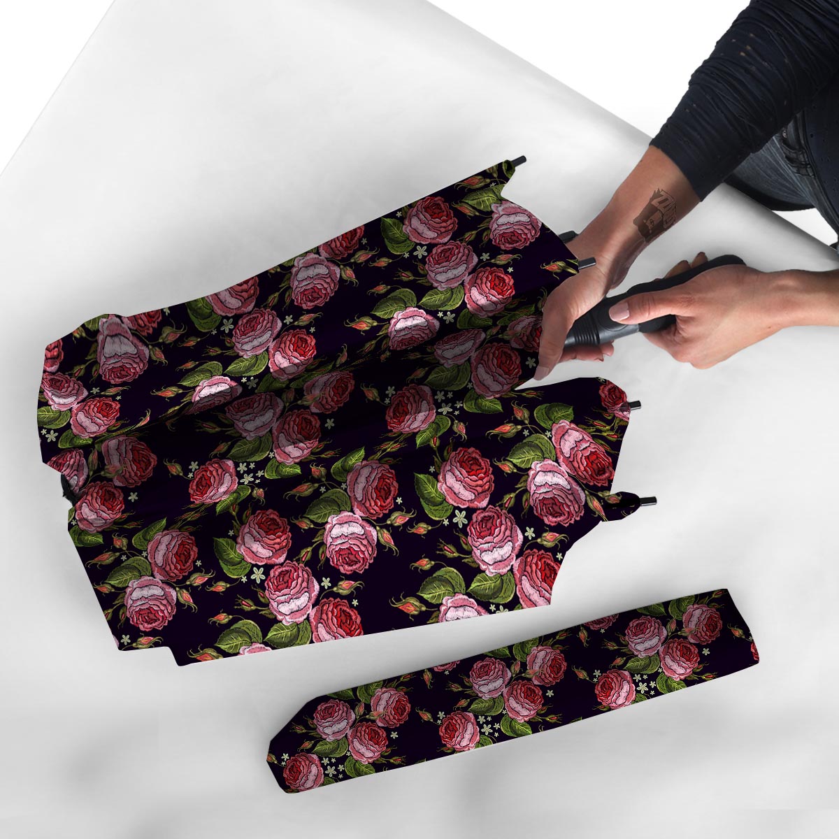 Pink Rose Print Umbrella-grizzshop