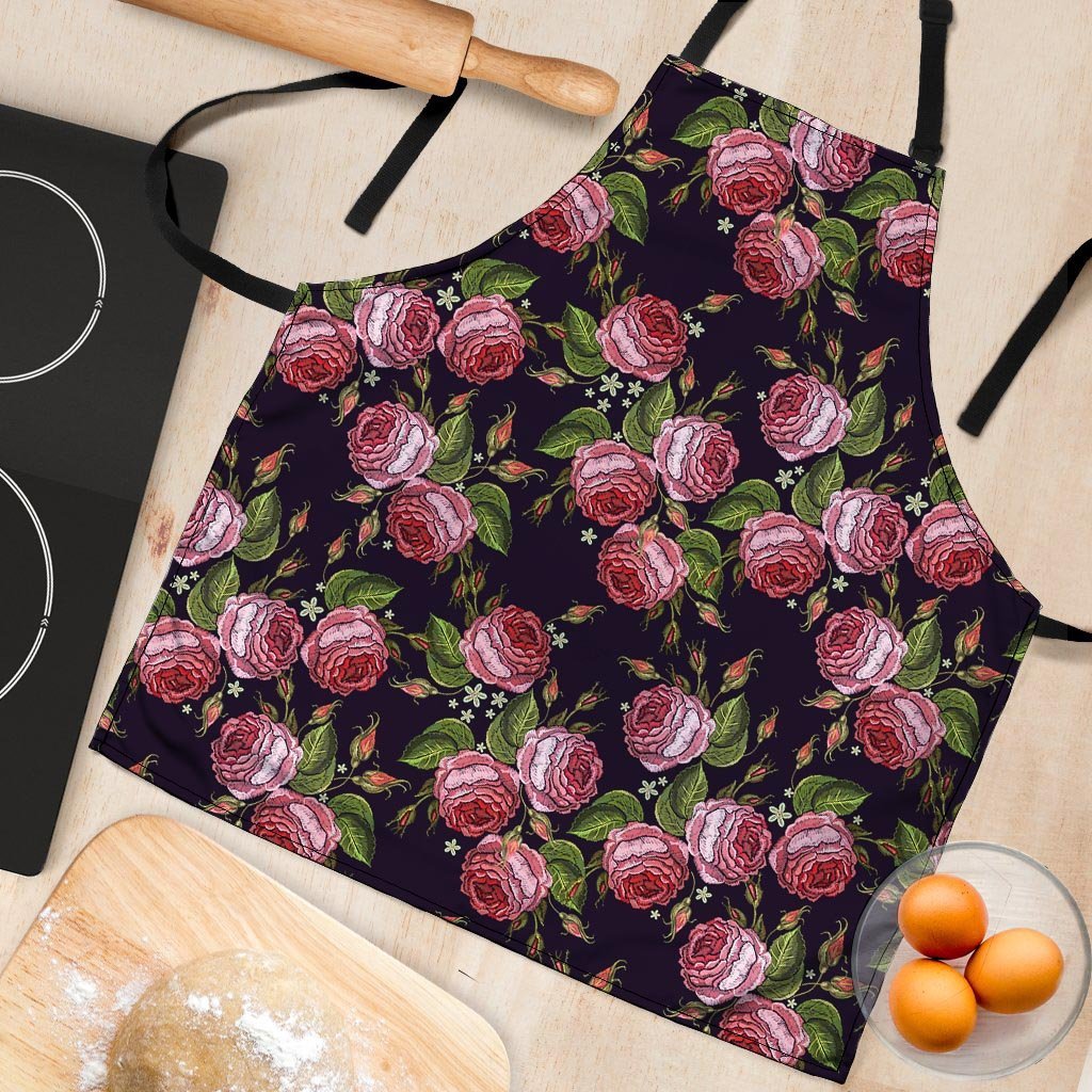 Pink Rose Print Women's Apron-grizzshop