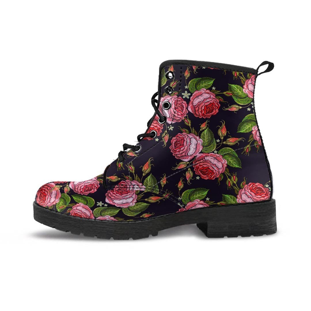 Pink Rose Print Women's Boots-grizzshop