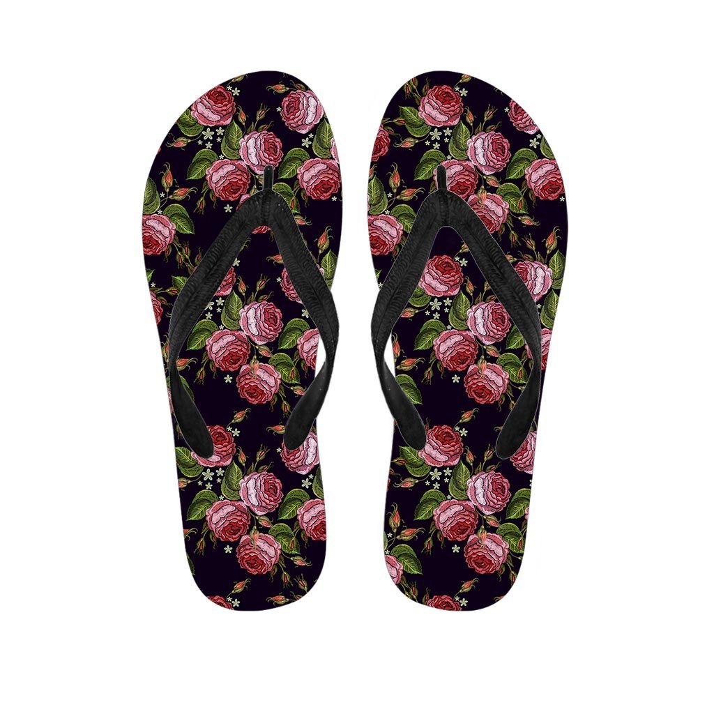 Pink Rose Print Women's Flip Flops-grizzshop
