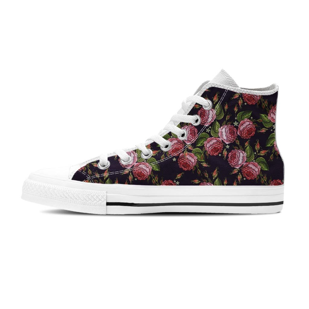 Pink Rose Print Women's High Top Shoes-grizzshop