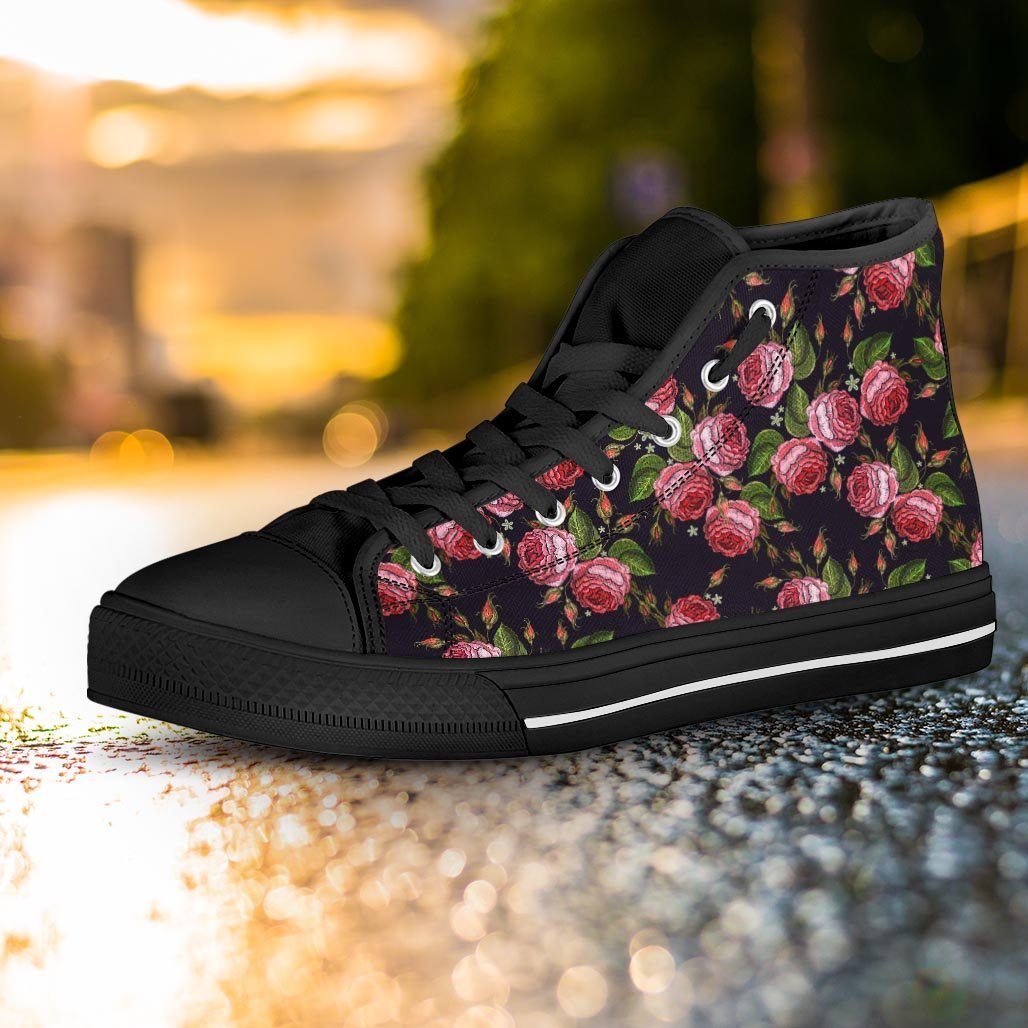 Pink Rose Print Women's High Top Shoes-grizzshop