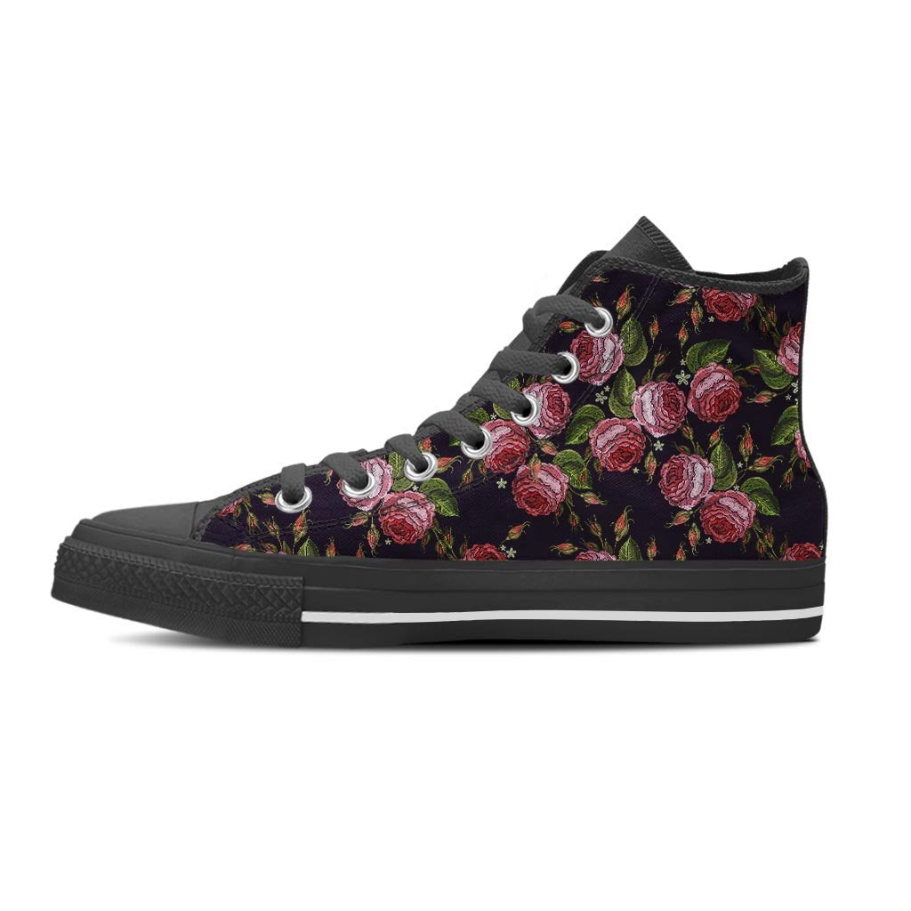 Pink Rose Print Women's High Top Shoes-grizzshop