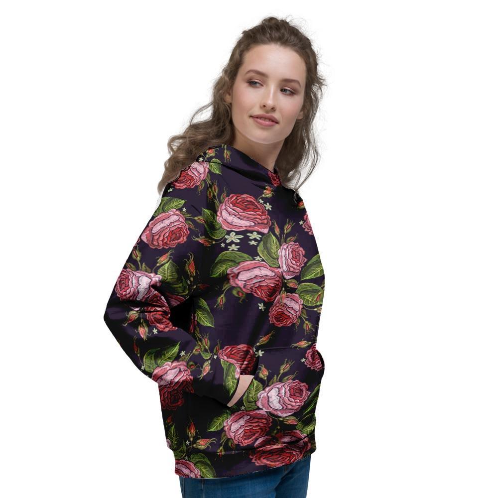 Pink Rose Print Women's Hoodie-grizzshop