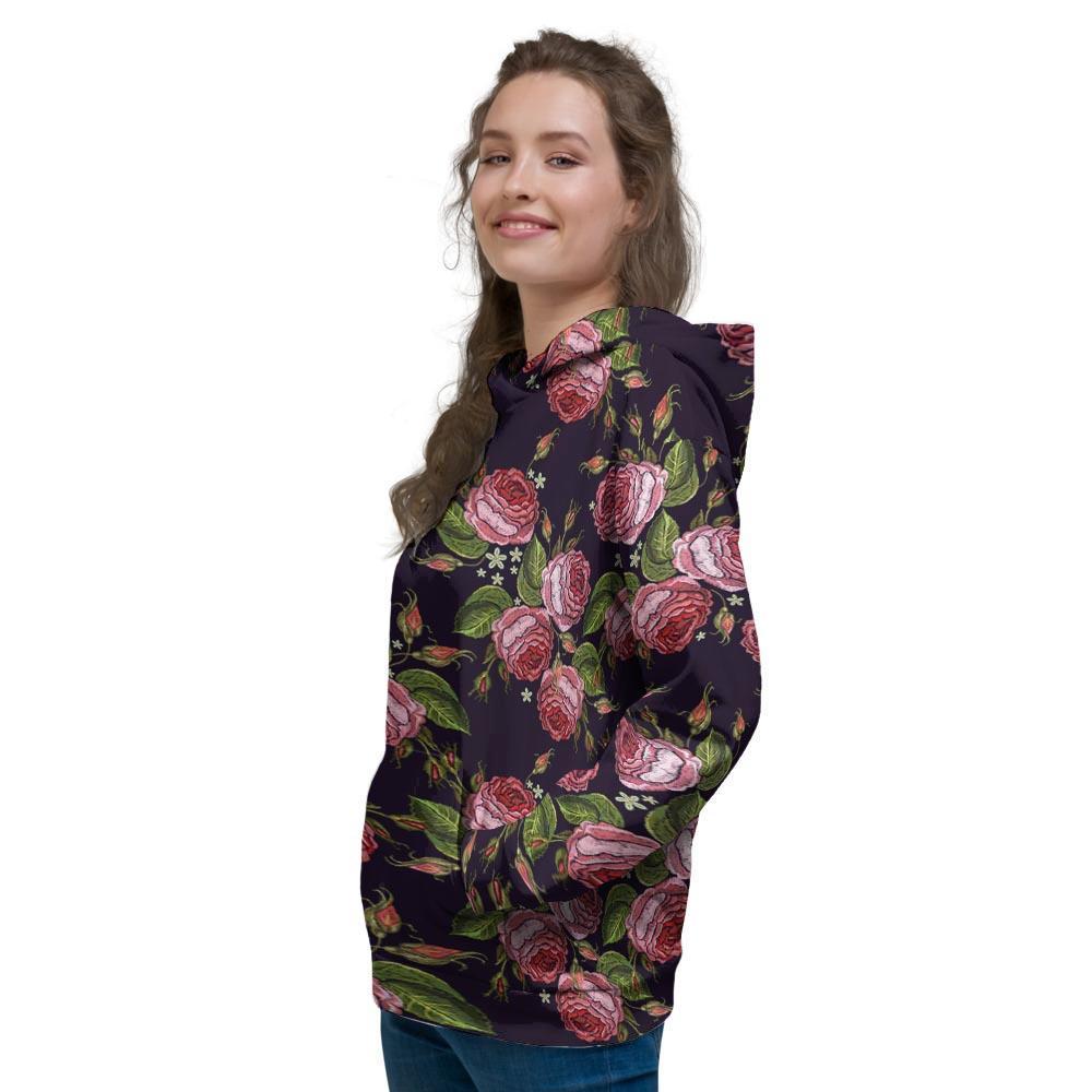 Pink Rose Print Women's Hoodie-grizzshop