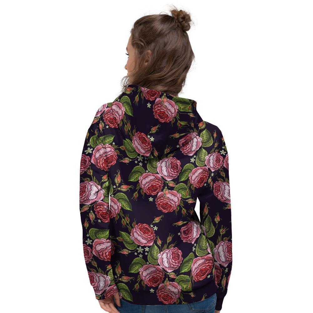 Pink Rose Print Women's Hoodie-grizzshop