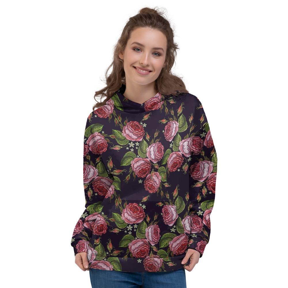 Pink Rose Print Women's Hoodie-grizzshop