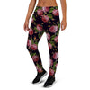 Pink Rose Print Women's Joggers-grizzshop