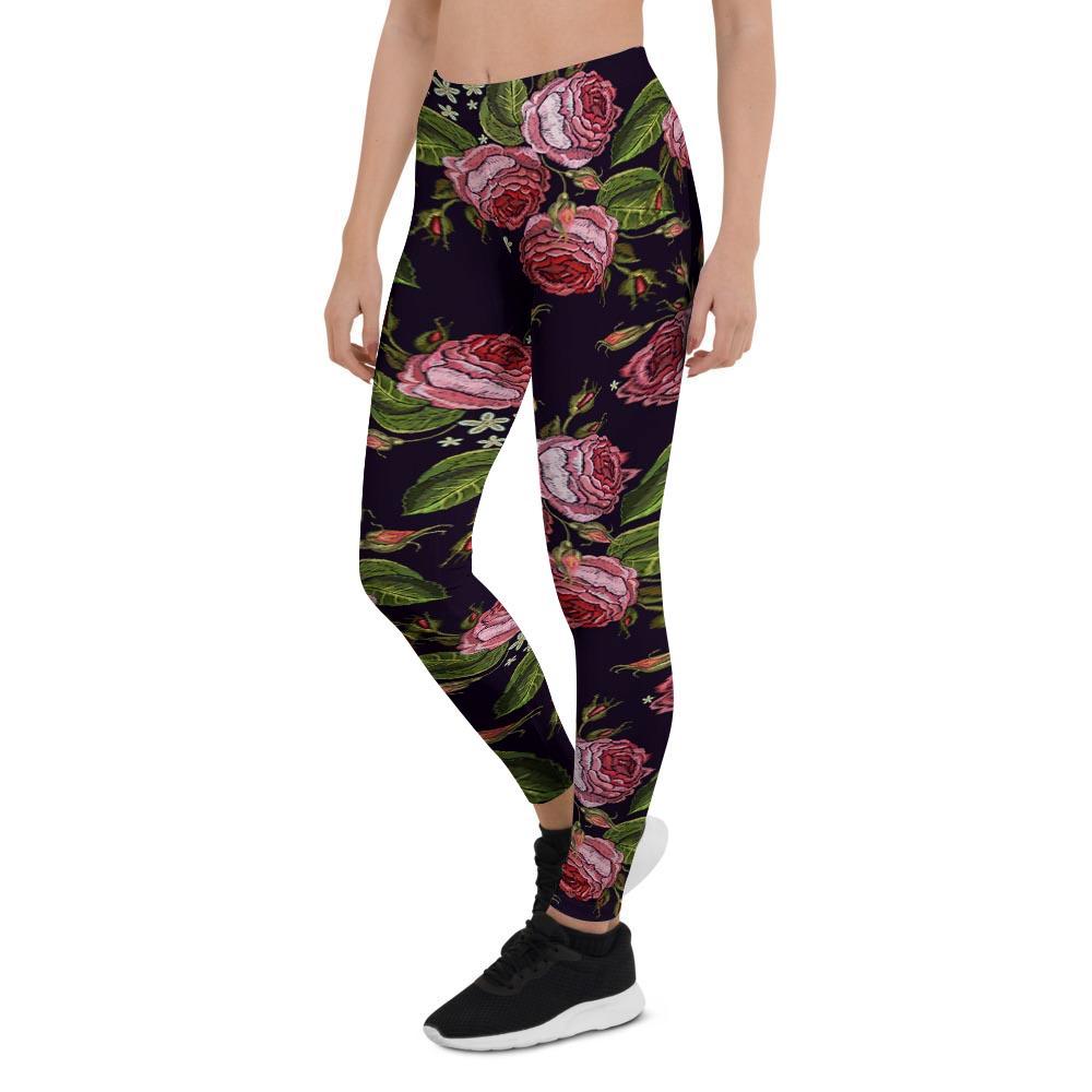 Pink Rose Print Women's Leggings-grizzshop